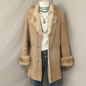 USA Made Shearling Penny Lane Short Midi Coat Real Leather & Fur Trim Sheepskin